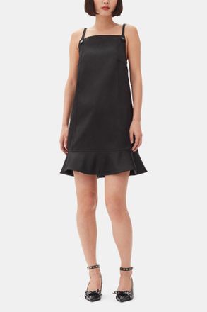 Ganni Black Duchesse Satin Mini Dress - Size 32