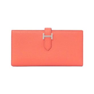 Herm&egrave;s Pink Pink Orange Soufre Chevre Leather Long Wallet (Bi-Fold) (Pre-Owned)