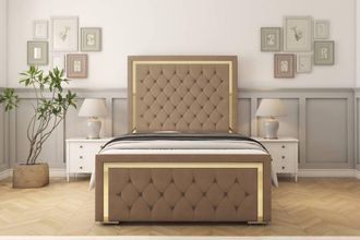 Sloomy Sofia Gold Plush Bed Frame With 50 Upholstered Headboard in Taupe | Size: King