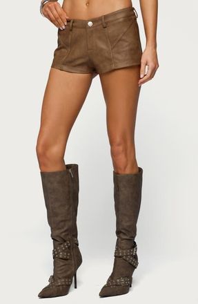 Edikted Idara Faux Leather Micro Shorts in Brown at Nordstrom, Size X-Large