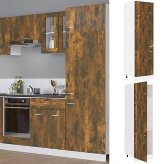 Berkfield Home Refrigerator Cabinet Smoked Oak 60x57x207 cm Engineered Wood in Brown | Size: 60 x 57 x 207 cm