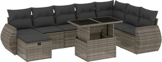 vidaXL Set De Muebles De Jard&iacute;n 9 Pzas Y Cojines Rat&aacute;n Sint&eacute;tico Gris Vidaxl