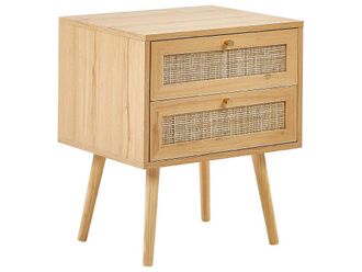 Beliani Mesita de noche 2 cajones rat&aacute;n marr&oacute;n claro