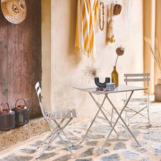 Sweeek Square 2-seater Folding Metal Bistro Garden Table With 2 Chairs in Beige