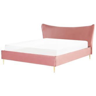 Beliani Cama Con Somier De Terciopelo Rosa Melocot&oacute;n Dorado 180 X 200 Cm Somier Chaleix