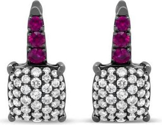 House of Brilliance Rhodium over 18K White Gold 7/8 Ctw Diamond and Graduated Red Ruby Drop Earrings at Nordstrom
