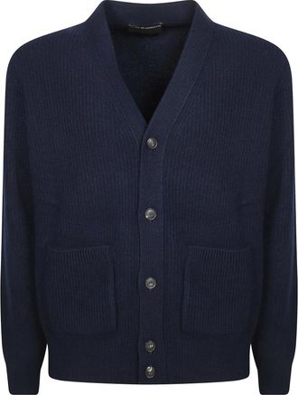 FILIPPO DE LAURENTIIS Cardigan Coste Inglese - Heren - Truien - Blauw - Maat: L Wol