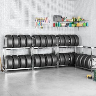 Berkfield Home 2-Layer Tire Rack 4 pcs Silver 110x40x110 cm Steel | Size: 110 x 40 x 110 cm