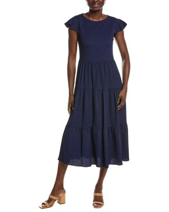 Jones New York Flutter Sleeve Tiered Midi Dress