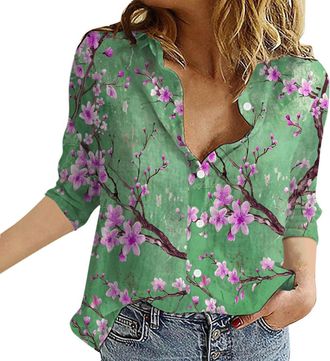 Generic Womens Pullover V Neck Blouse Tops Light Blue Blouses For Women, Green, 6XL