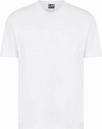 Emporio Armani Mens Large Embossed Logo Pastel White T-Shirt - Size: 40