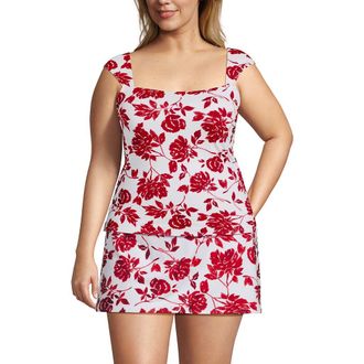 Lands End Womens Square Neck Underwire Square Back Tankini Swimsuit Top in Red Graphic Floral at Nordstrom, Size 26W