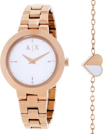 A|X Armani Exchange Quartz White Dial Ladies Watch and Bracelet Set AX7175SET