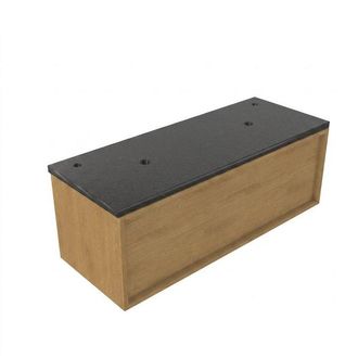Saniclass Holz Frame Badkamermeubelset - 120x45x43cm - Noche basalten wastafelblad gepolijst (zwart) - 2 kraangaten - 1 lade - mat eiken natural (hout)