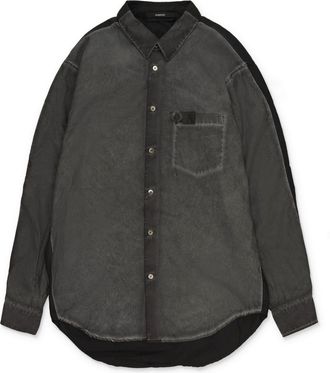 KOMAKINO GREY SLICED BUTTON-DOWN SHIRT