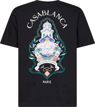 Casablanca Mens T-Shirt Hotel Emblem Black Cotton Jersey Organic T-Shirts And Polos