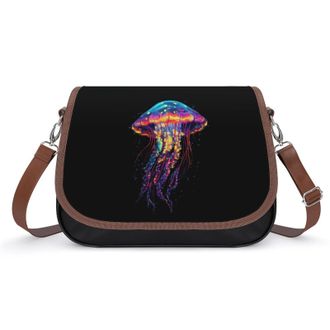 Generic Jellyfish Glowing with Neon Colors Crossbody Bags for Women Fashion Leather Shoulder Handbags With Adjustable Strap