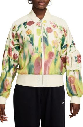 Nike Sportswear Ady Floral Zip-Up Bomber Jacket in Sail/White at Nordstrom, Size Large