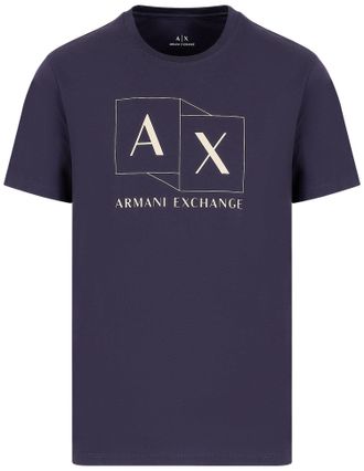 A|X Armani Exchange Mens Slim Fit Mercerized Cotton Jersey Ax Box Logo Tee T-Shirt, Night Sky, XS