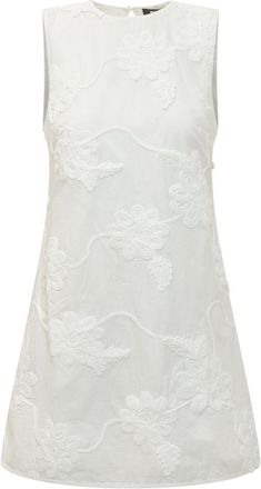 Rotate White Embroidered Round Neck Mini Dress