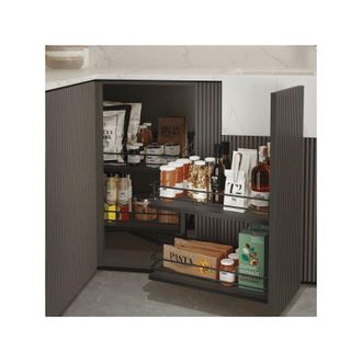 Emuca Emuca Rinconero Extra&iacute;ble &Aacute;ngulo Para Muebles De Cocina Titane, Apertura A Derecha, Acero Y Madera, Gris Antracita