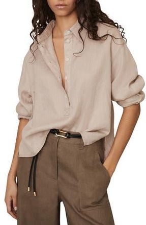 Reiss Nina Linen Popover Shirt in Neutral at Nordstrom Rack, Size 12 Us / 16 Uk