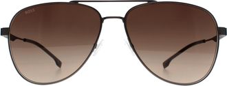 HUGO BOSS Aviator Mens Matte Dark Ruthenium Brown Gradient 1641/S - Grey Metal - One Size