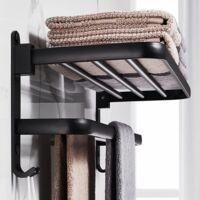 OEM Toallero Plegable De Pared En Aluminio Negro Mate - 2 Barras - &Aacute;ngulo De Plegado De 90&deg; - Estante De Almacenamiento De 50 Cm Para Ba&ntilde;o - Crezuo
