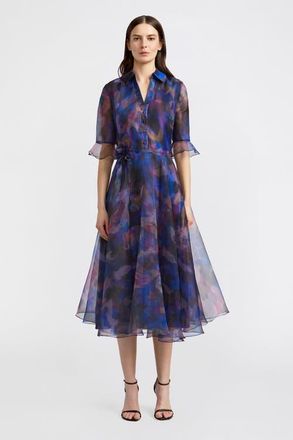 Theia Colette Shirt Button Down Organza Dress in Shadow Aura at Nordstrom, Size 12
