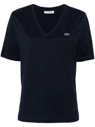 Lacoste logo-embroidered cotton T-shirt - women - Cotton - 32 - Blue