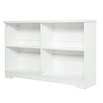 HOMCOM Contemporary 2-Tier Low Bookcase - Wooden 4 Cube Shelving Display Storage Unit Office Living Room Furniture With Adjustable Shelf - White 4-Cube Shelf