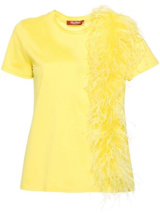 Max Mara feather-detailing cotton T-shirt - Yellow