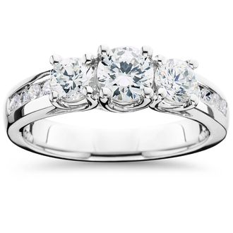 Pompeii3 2ct Diamond Three Stone Ring 14K White Gold Size Selectable
