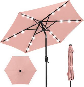 Best Choice Products 7.5ft Outdoor Solar Patio Umbrella for Deck, Pool w/ Tilt, Crank, LED Lights