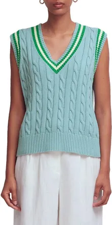 Boden Maeve Cable Knit V-Neck Sweater Vest in Blue Green at Nordstrom, Size X-Small