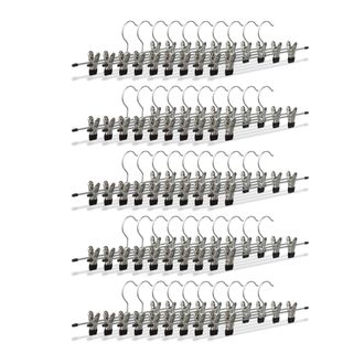 Relaxdays Set De 50 Perchas Para Pantalones, Ajustables, Regulable, Ganchos, Negro Y Plateado, 9 X 35,5 X 2,5 Cm