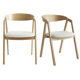 Miliboo Set De 2 Sillas N&oacute;rdicas De Roble Macizo Y Tejido Efecto Borreguillo Color Crudo Lova
