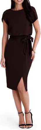 Kensie Plyr Tie Waist Midi Dress in Chocolate at Nordstrom Rack, Size 16