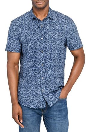 W.R.K Slim Fit Floral Stem Short Sleeve Performance Button-Up Shirt in Navy at Nordstrom, Size Xx-Large