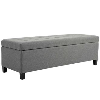 HOMCOM Homcom - Banco De Almacenamiento Puff De Almacenaje Taburete Tapizado En Lino Con Tapa Abatible Para Sal&oacute;n Entrada Dormitorio Carga 120 Kg 125x49x41,5
