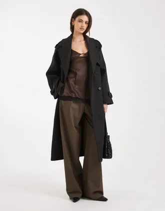 Only Cappotto elegante grigio scuro con cintura