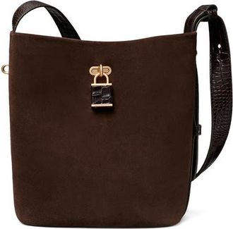 Tory Burch Lock Suede Slim Medium Bucket Bag in Dark Coco at Nordstrom