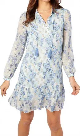 Sail to Sable Ruffle Hem Dress With Tassels In Falling Violets Print