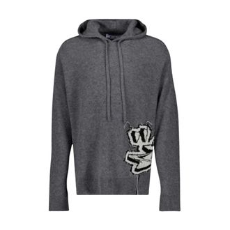 Off-white Hoodies & sweatvesten, Heren, Grijs, L, Wol, Intarsia Knit Hoodie