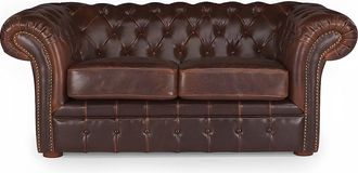 Vente-Unique Divano 2 posti Chesterfield in pelle invecchiato - Marrone - CLOTAIRE