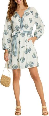 Tommy Bahama Mosaic Shortes Long Sleeve Cotton Dobby Minidress in White at Nordstrom, Size X-Large