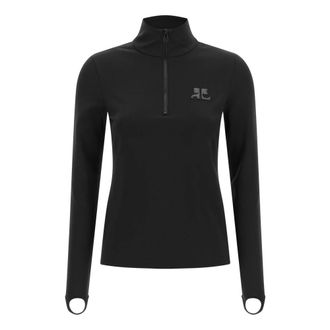Courr&egrave;ges Zipped Second Skin Mockneck Top - Dames - Tops - Zwart - Maat: XS Polyamide