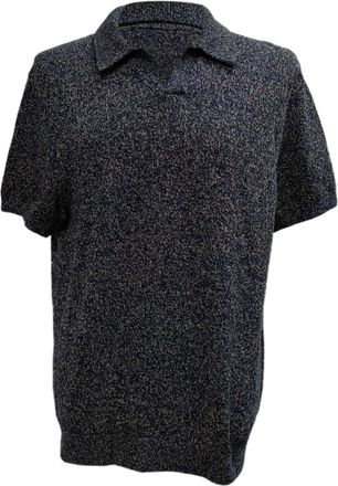 Mr P. Mr. P. Knitted Short Sleeve Polo Shirt in Navy Blue Cotton