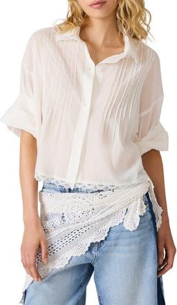 Steve Madden Delphi Lace & Pleat Detail Cotton Button-Up Shirt in Antique at Nordstrom, Size X-Small