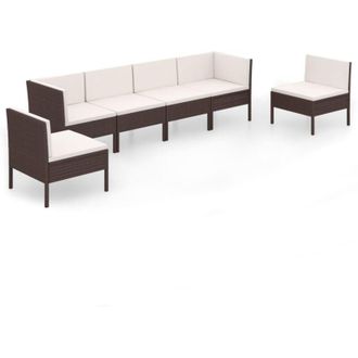 vidaXL Set Muebles De Jard&iacute;n 6 Pzas Y Cojines Rat&aacute;n Sint&eacute;tico Marr&oacute;n Vidaxl
